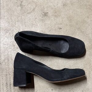 Bernardo Black Suede Round-Toe Block Heels